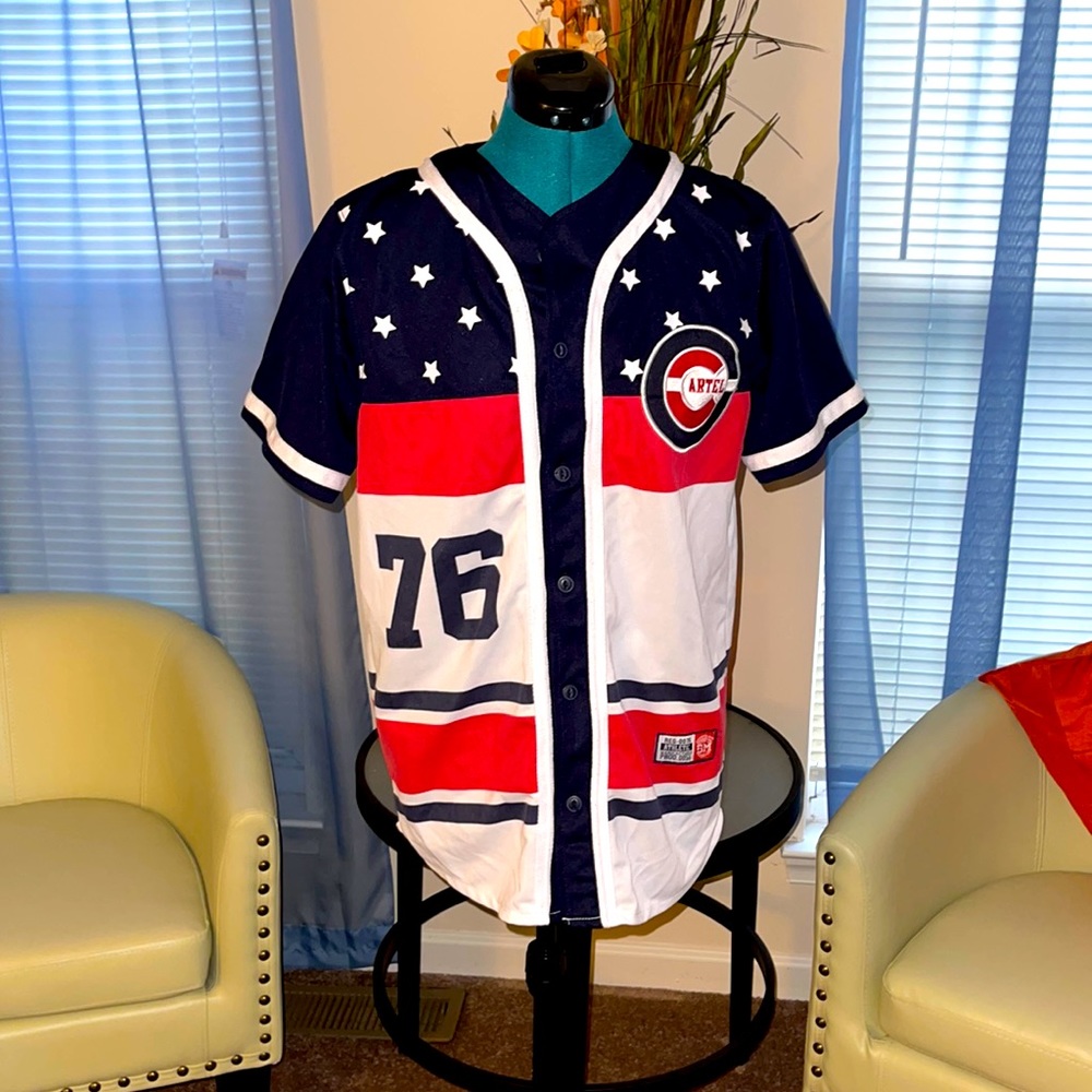 Bleeker & Mercer | Cartel Short Sleeve Red, White & Blue Baseball Jersey